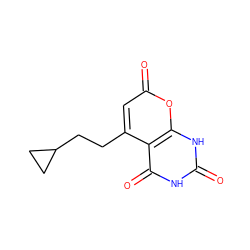 O=c1[nH]c(=O)c2c(CCC3CC3)cc(=O)oc2[nH]1 ZINC000034605614