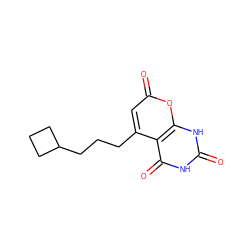 O=c1[nH]c(=O)c2c(CCCC3CCC3)cc(=O)oc2[nH]1 ZINC000084670009