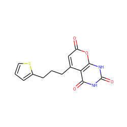 O=c1[nH]c(=O)c2c(CCCc3cccs3)cc(=O)oc2[nH]1 ZINC000034603948