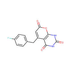 O=c1[nH]c(=O)c2c(Cc3ccc(F)cc3)cc(=O)oc2[nH]1 ZINC000084728572