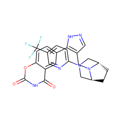 O=c1[nH]c(=O)c2cc(-c3[nH]ncc3CN3[C@H]4CC[C@H]3CN(c3ccc(C(F)(F)F)cn3)C4)ccc2o1 ZINC000144037441