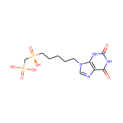 O=c1[nH]c(=O)c2ncn(CCCCC[P@](=O)(O)CP(=O)(O)O)c2[nH]1 ZINC000013740783