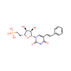 O=c1[nH]c(=O)n([C@@H]2O[C@H](CCP(=O)(O)O)[C@@H](O)[C@H]2O)cc1/C=C/c1ccccc1 ZINC000073298382