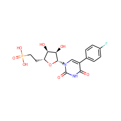 O=c1[nH]c(=O)n([C@@H]2O[C@H](CCP(=O)(O)O)[C@@H](O)[C@H]2O)cc1-c1ccc(F)cc1 ZINC000073298379