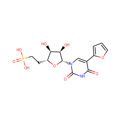 O=c1[nH]c(=O)n([C@@H]2O[C@H](CCP(=O)(O)O)[C@@H](O)[C@H]2O)cc1-c1ccco1 ZINC000073298389