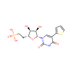 O=c1[nH]c(=O)n([C@@H]2O[C@H](CCP(=O)(O)O)[C@@H](O)[C@H]2O)cc1-c1cccs1 ZINC000073294096