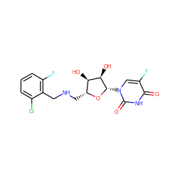 O=c1[nH]c(=O)n([C@@H]2O[C@H](CNCc3c(F)cccc3Cl)[C@@H](O)[C@H]2O)cc1F ZINC000066260103