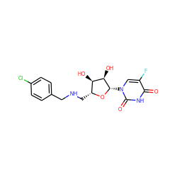 O=c1[nH]c(=O)n([C@@H]2O[C@H](CNCc3ccc(Cl)cc3)[C@@H](O)[C@H]2O)cc1F ZINC000066103920