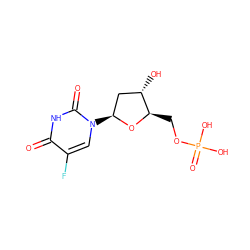 O=c1[nH]c(=O)n([C@H]2C[C@H](O)[C@@H](COP(=O)(O)O)O2)cc1F ZINC000003875881