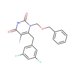 O=c1[nH]c(=O)n(COCc2ccccc2)c(Cc2cc(F)cc(F)c2)c1I ZINC000084670478