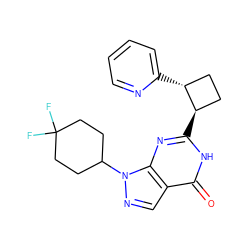 O=c1[nH]c([C@@H]2CC[C@H]2c2ccccn2)nc2c1cnn2C1CCC(F)(F)CC1 ZINC000145071486