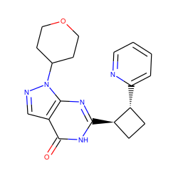 O=c1[nH]c([C@@H]2CC[C@H]2c2ccccn2)nc2c1cnn2C1CCOCC1 ZINC000145051773