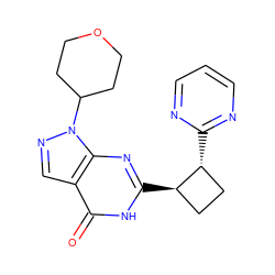 O=c1[nH]c([C@@H]2CC[C@H]2c2ncccn2)nc2c1cnn2C1CCOCC1 ZINC000145053512