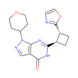 O=c1[nH]c([C@@H]2CC[C@H]2c2ncco2)nc2c1cnn2C1CCOCC1 ZINC000145056828