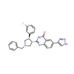 O=c1[nH]c([C@@H]2CN(Cc3ccccc3)C[C@H]2c2cccc(F)c2)nc2ccc(-c3cn[nH]c3)cc12 ZINC000095591927