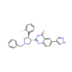 O=c1[nH]c([C@@H]2CN(Cc3ccccc3)C[C@H]2c2ccccc2F)nc2ccc(-c3cn[nH]c3)cc12 ZINC000095590326