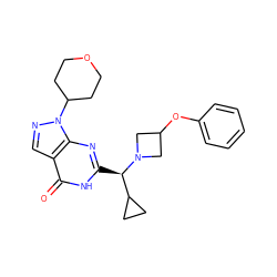 O=c1[nH]c([C@H](C2CC2)N2CC(Oc3ccccc3)C2)nc2c1cnn2C1CCOCC1 ZINC001772570444