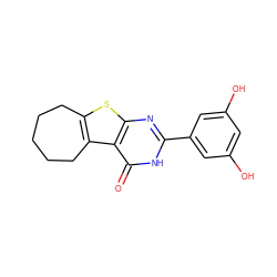 O=c1[nH]c(-c2cc(O)cc(O)c2)nc2sc3c(c12)CCCCC3 ZINC000096907915