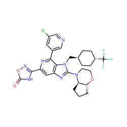 O=c1[nH]c(-c2cc3nc(N4CCO[C@@H]5CCC[C@H]54)n(C[C@H]4CC[C@H](C(F)(F)F)CC4)c3c(-c3cncc(Cl)c3)n2)no1 ZINC000261137800