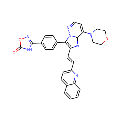 O=c1[nH]c(-c2ccc(-c3c(/C=C/c4ccc5ccccc5n4)nc4c(N5CCOCC5)ccnn34)cc2)no1 ZINC001772608412