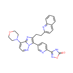 O=c1[nH]c(-c2ccc(-c3c(CCc4ccc5ccccc5n4)nc4c(N5CCOCC5)ccnn34)cn2)no1 ZINC001772617855