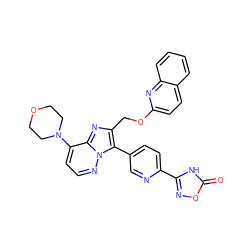 O=c1[nH]c(-c2ccc(-c3c(COc4ccc5ccccc5n4)nc4c(N5CCOCC5)ccnn34)cn2)no1 ZINC001772597857