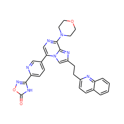 O=c1[nH]c(-c2ccc(-c3cnc(N4CCOCC4)c4nc(CCc5ccc6ccccc6n5)cn34)cn2)no1 ZINC000220054520