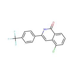 O=c1[nH]c(-c2ccc(C(F)(F)F)cc2)cc2c(Cl)cccc12 ZINC000653693447