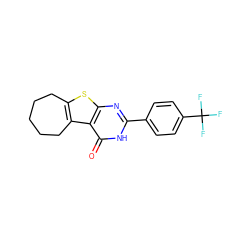 O=c1[nH]c(-c2ccc(C(F)(F)F)cc2)nc2sc3c(c12)CCCCC3 ZINC000096907902