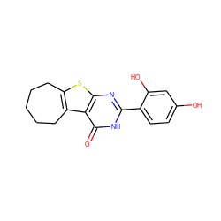 O=c1[nH]c(-c2ccc(O)cc2O)nc2sc3c(c12)CCCCC3 ZINC000096907911