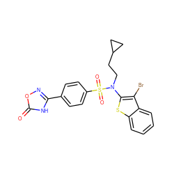 O=c1[nH]c(-c2ccc(S(=O)(=O)N(CCC3CC3)c3sc4ccccc4c3Br)cc2)no1 ZINC000115229089