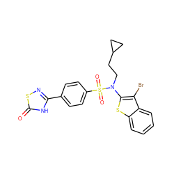 O=c1[nH]c(-c2ccc(S(=O)(=O)N(CCC3CC3)c3sc4ccccc4c3Br)cc2)ns1 ZINC000115231851