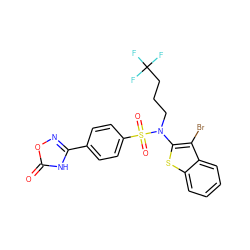 O=c1[nH]c(-c2ccc(S(=O)(=O)N(CCCC(F)(F)F)c3sc4ccccc4c3Br)cc2)no1 ZINC000115232539