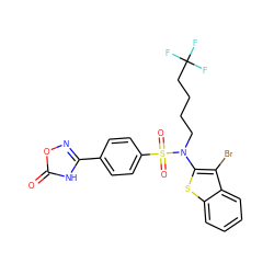 O=c1[nH]c(-c2ccc(S(=O)(=O)N(CCCCC(F)(F)F)c3sc4ccccc4c3Br)cc2)no1 ZINC000115231913