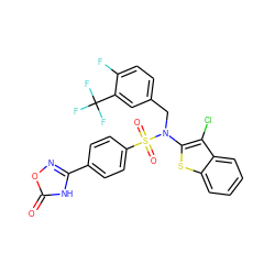 O=c1[nH]c(-c2ccc(S(=O)(=O)N(Cc3ccc(F)c(C(F)(F)F)c3)c3sc4ccccc4c3Cl)cc2)no1 ZINC000115231246