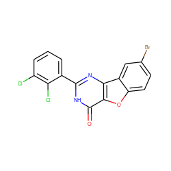 O=c1[nH]c(-c2cccc(Cl)c2Cl)nc2c1oc1ccc(Br)cc12 ZINC000084668520