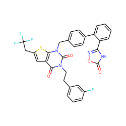 O=c1[nH]c(-c2ccccc2-c2ccc(Cn3c(=O)n(CCc4cccc(F)c4)c(=O)c4cc(CC(F)(F)F)sc43)cc2)no1 ZINC000096169958