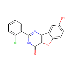 O=c1[nH]c(-c2ccccc2Cl)nc2c1oc1ccc(O)cc12 ZINC000084705917