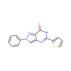 O=c1[nH]c(-c2cccs2)nc2cn(-c3ccccc3)nc12 ZINC000653767637