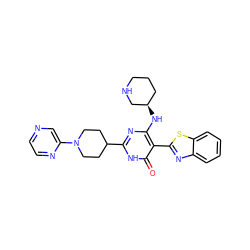 O=c1[nH]c(C2CCN(c3cnccn3)CC2)nc(N[C@@H]2CCCNC2)c1-c1nc2ccccc2s1 ZINC001772581182