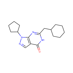 O=c1[nH]c(CC2CCCCC2)nc2c1cnn2C1CCCC1 ZINC000116806462