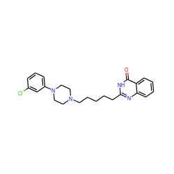 O=c1[nH]c(CCCCCN2CCN(c3cccc(Cl)c3)CC2)nc2ccccc12 ZINC000299867085