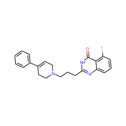 O=c1[nH]c(CCCN2CC=C(c3ccccc3)CC2)nc2cccc(F)c12 ZINC000013581542