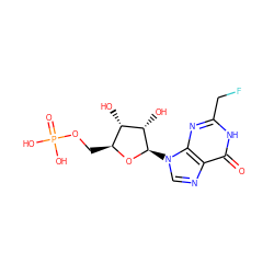 O=c1[nH]c(CF)nc2c1ncn2[C@H]1O[C@@H](COP(=O)(O)O)[C@H](O)[C@@H]1O ZINC000049020542