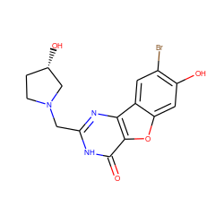 O=c1[nH]c(CN2CC[C@H](O)C2)nc2c1oc1cc(O)c(Br)cc12 ZINC000084669516