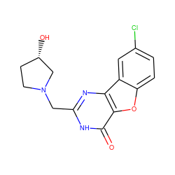 O=c1[nH]c(CN2CC[C@H](O)C2)nc2c1oc1ccc(Cl)cc12 ZINC000084757759