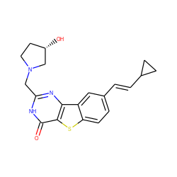 O=c1[nH]c(CN2CC[C@H](O)C2)nc2c1sc1ccc(/C=C/C3CC3)cc12 ZINC000045285546