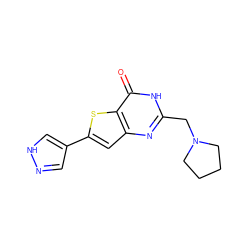 O=c1[nH]c(CN2CCCC2)nc2cc(-c3cn[nH]c3)sc12 ZINC001772581201