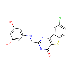 O=c1[nH]c(CNc2cc(O)cc(O)c2)nc2c1sc1ccc(Cl)cc12 ZINC000045285852