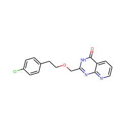 O=c1[nH]c(COCCc2ccc(Cl)cc2)nc2ncccc12 ZINC000058592701